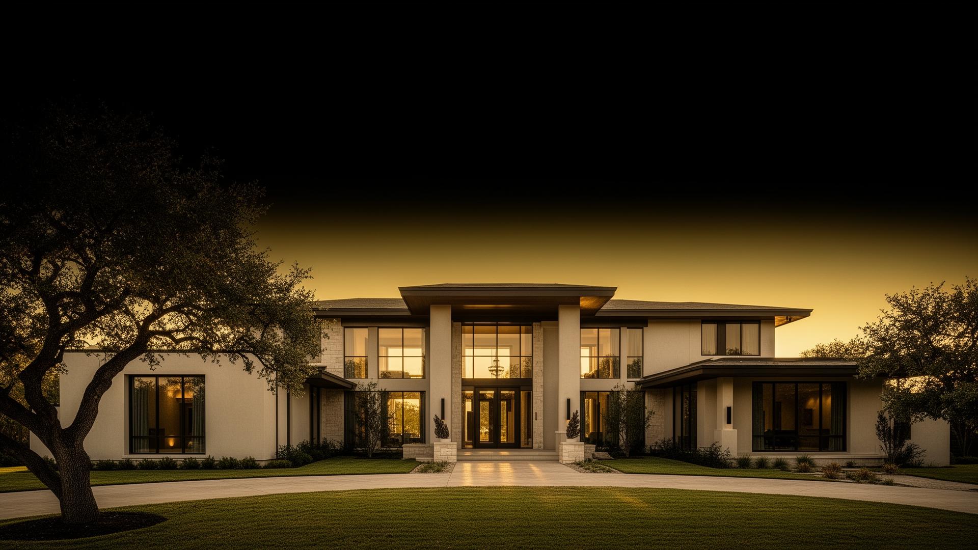 Modern luxury Texas home at golden hour